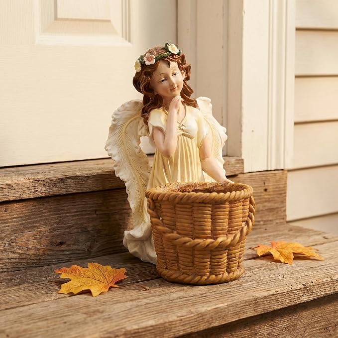 Garden Angel Planter, 11.8 inch Decorative Resin Fairy Flower Pot, Hand Painted Outdoor Patio Figurine
