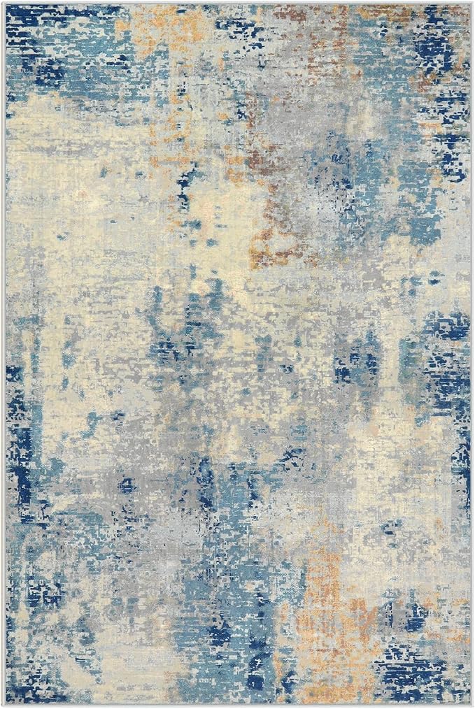 Lahome Modern Abstract 6x9 Area Rugs for Living Room, Washable Accent Bedroom Rug Low Pile Stain Resistant, Blue Soft Indoor Contemporary Carpet for Dining Room Table Apartment