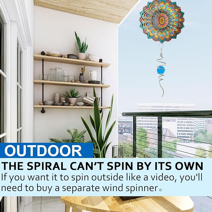 Gazing Ball Spiral Tail with Blue Glass Orb,Wind Spinner Tail Hanging Rotating Art Decor,Wind Spinners Stabilizer Sun Catcher,Wind Spinner Spiral Indoor Outdoor Garden Decoration-13in
