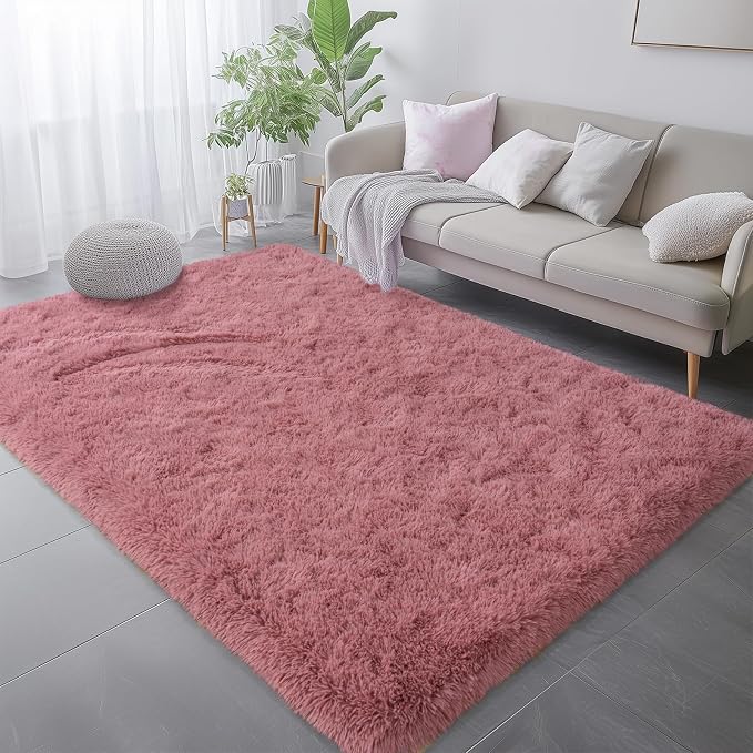 8x10 Large Area Rugs for Living Room, Fluffy Washable Blush Pink | Upgrade Non-slip, 8 x 10 Big Shag Rug for Girls Bedroom Kids Nursery, Modern Shaggy Furry Carpet for Dorm, Flame Resistant