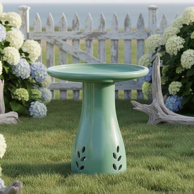 Sunnydaze 21" H Ceramic Bird Bath for Outside - Hand-Painted Outdoor Bird Bath Bowl, UV/Frost-Resistant Finish - Seafoam