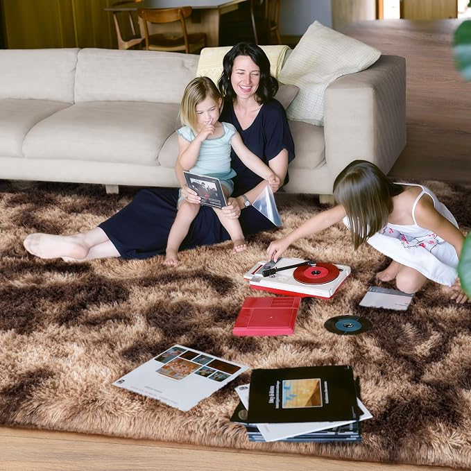 8x10 Area Rugs for Living Room, Large Ultra Fluffy Fuzzy Shag Rug for Bedroom, Modern Plush Soft High Pile Upgrade Non-Slip Carpet for Kids Girls and Boys Room Decor, Tie-Dyed Brown