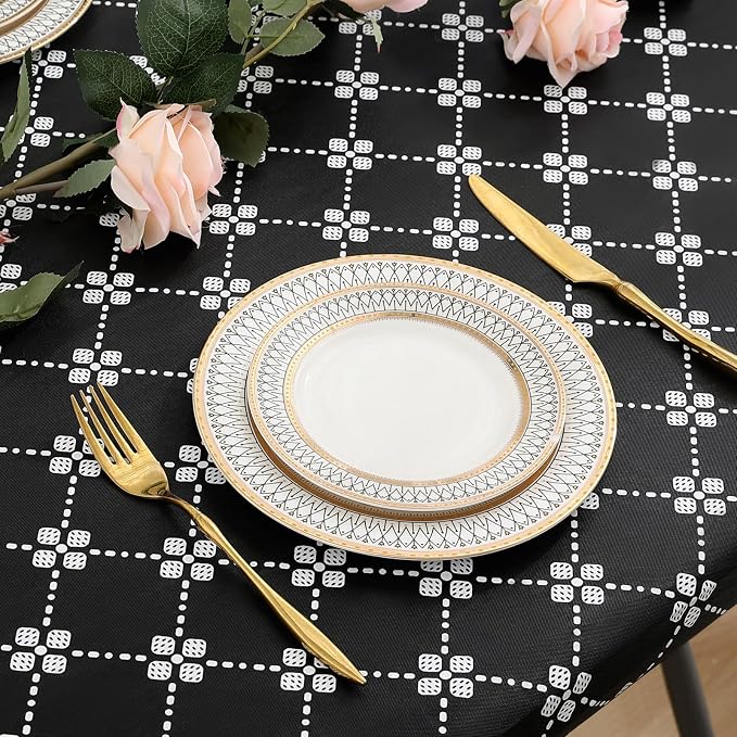 misaya Rectangle Vinyl Table Cloth, Elastic Fitted Tablecloth with Flannel Backing, 6 Foot Waterproof Plastic Table Cover for Picnic, Camping, Indoor and Outdoor (Black, 30" x 72")