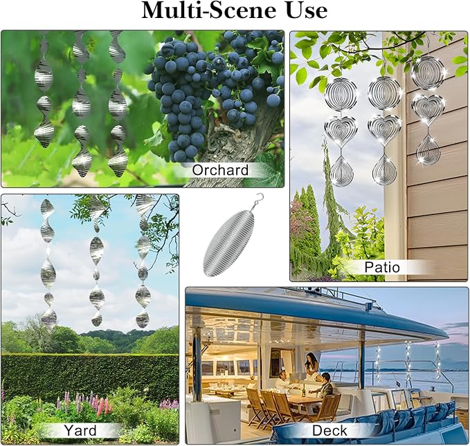 CHONOVO Stainless Steel Reflective Device, Round Bird Devices Set Highly Reflective 3D Wind Spinners Outdoor Garden Decor for Outside Window Roof Yard Orchards 12 Discs 4 Pcs