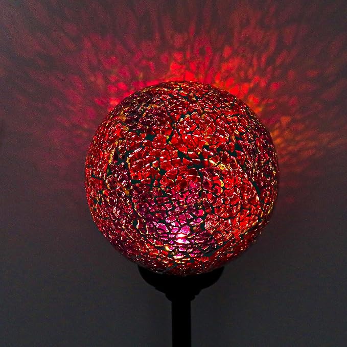 VCUTEKA Decorative Solar Garden Lights, 3.5" Mosaic Globe Stake 2 Pack | Mosaic Glass Design, Solar LED Light, Weather Resistant, Auto On/Off and Metal Stake Design for Lawn and Patio