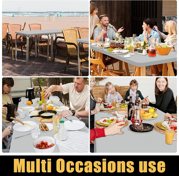 Smiry 6 Pack Rectangle Picnic Table Cloth, Waterproof Elastic Fitted Tablecloths, Washable Polyester Rectangular Patio Table Cover for Camping, Indoor and Outdoor (Light Grey, 30"x72")