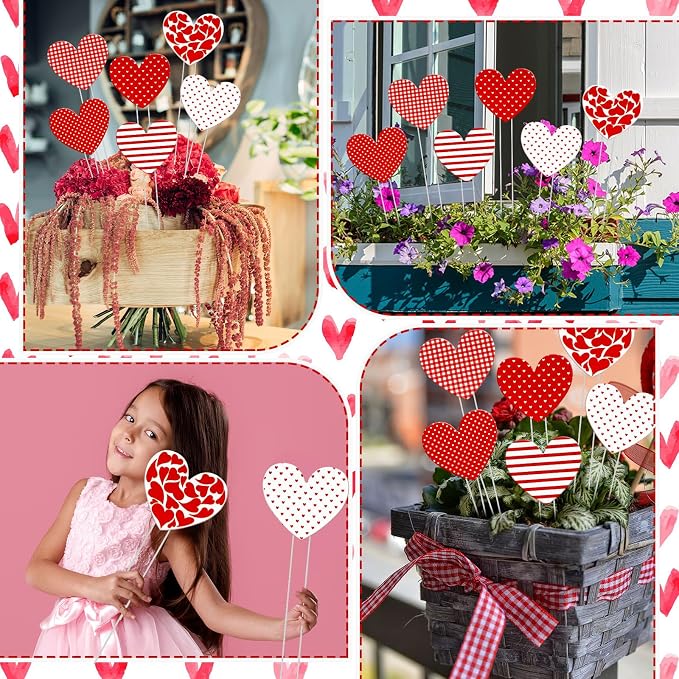 Pickmesh 6 Pcs 12" H Valentine's Day Metal Yard Stakes Heart Valentine Metal Yard Signs Barn Garden Stake for Planter Pot Walkway Pathway Outdoor Decor Lawn Decoration