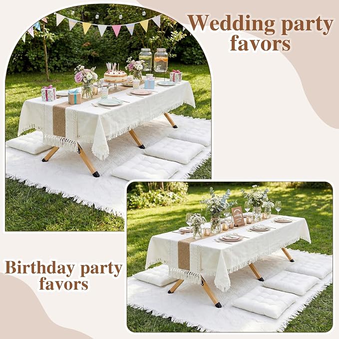 Novabright Picnic Kit Folding Picnic Table Extra Large Outdoor Boho Blanket Beige Table Runner Floor Pillow Covers Woven Cotton Oversize Washable for Camp Wedding(Cream White,Floor Cushions,10 Pcs)