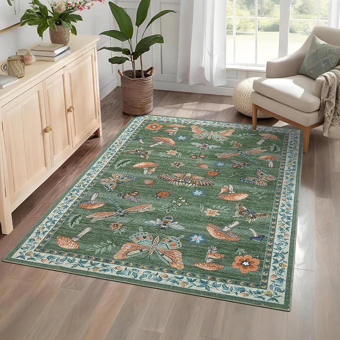 ROYHOME Mushroom Insect Area Rug 3x5 Green