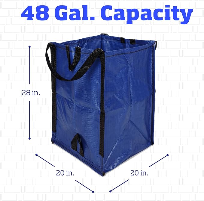 DURASACK Heavy Duty Home and Yard Bags, Blue | 48-Gallon Reusable Self-Standing Lawn and Leaf Bags Garbage Can with Reinforced Handles