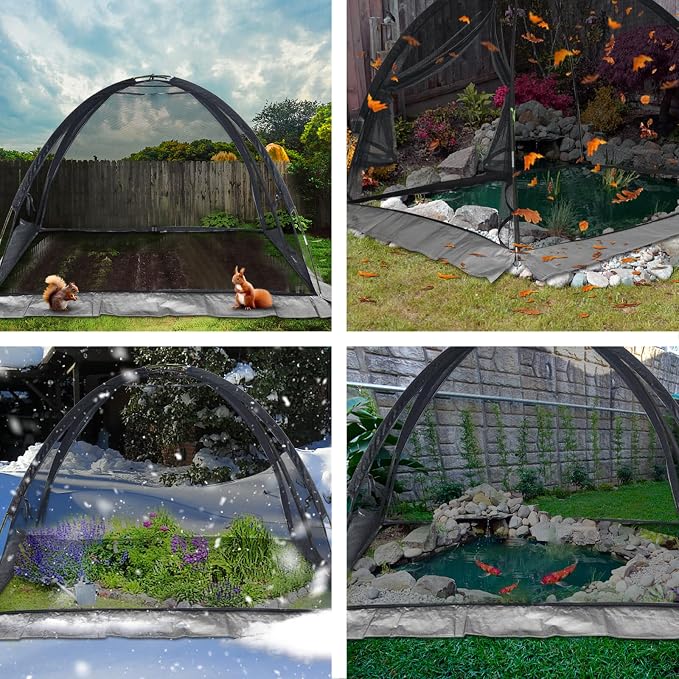 Doublehorse Pond Cover Net: Large 13 x 17 FT Heavy-Duty Dome Nylon Mesh for Outdoor Fish Koi Garden Winter Protection from Leaves & Debris Netting Plant Covering Tent with Zipper Stakes