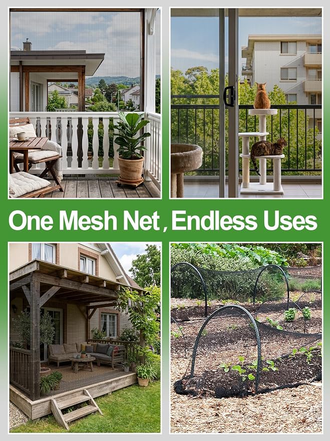 ANPHSIN Strong PP Nanocomposite Mosquito Net Garden Netting - 10 x 12ft Clear View Bird Insect Pest Mesh Barrier Screen for Patio, Balcony, Porch, Outdoor Raised Beds Protection (Black)