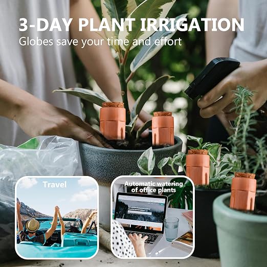 Terracotta Watering Spikes, 4 Pack Plant Watering Devices Self Watering Spikes Vacation Clay Watering Stakes Garden Plant Watering Globes for Indoor & Outdoor Plants