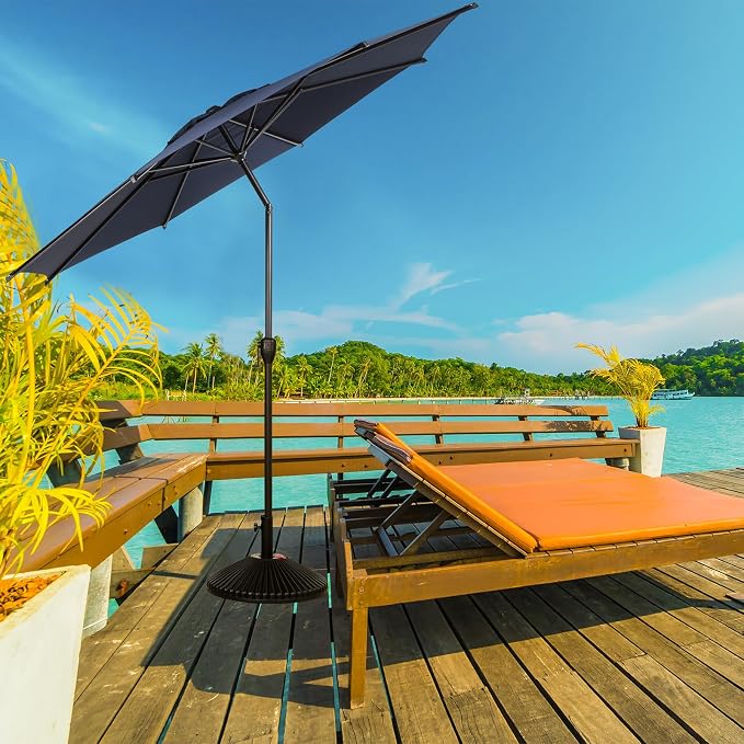 Abba Patio 9FT Lyon Outdoor Patio Umbrella Outdoor Table Umbrella with Push Button Tilt and Crank Market Umbrella 8 Sturdy Ribs UV Protection Waterproof for Garden Deck Backyard Pool, Navy Blue