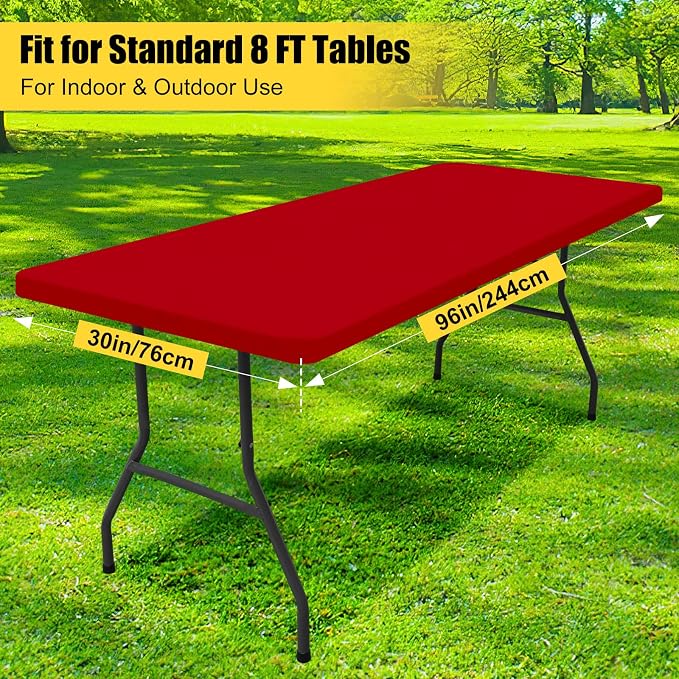 Smiry 6 Pack Rectangle Picnic Table Cloth, Waterproof Elastic Fitted Tablecloths, Washable Polyester Rectangular Patio Table Cover for Camping, Indoor and Outdoor (Red, 30"x96")