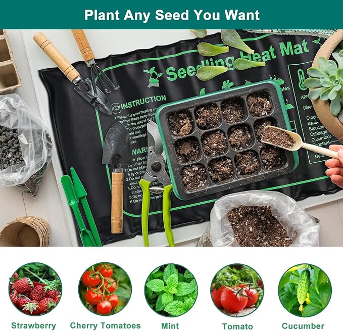 FINEST+ Seed Starter Tray with Heat Mat and Grow Light,5 Pack Seedling Starter Trays with Time Controller,Seedling Starter Tray with Adjustable Brightness,Seed Starting Kit with Adjustable Humidity
