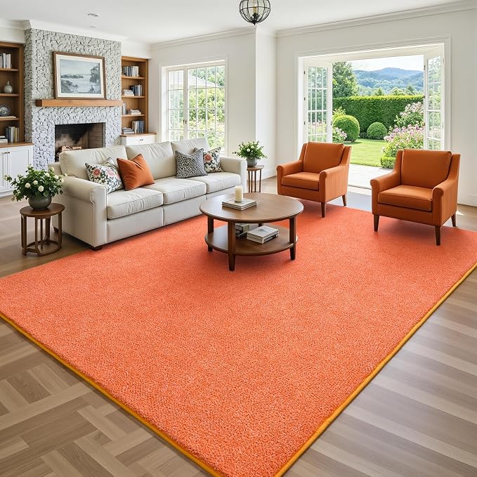 Keeko 4x6 Area Rugs for Living Room,Soft Washable Memory Foam Bedroom Rug | Indoor Throw Rug Low Pile Minimalist Non Slip Carpet for Kids Nursery Classroom Dorm Room Home Decor Orange and White