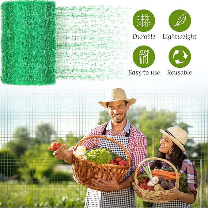 Woanger 3 Pack Deer Fence Netting Bird Netting Garden Net with 150 Pcs Cable Ties for Bird Protect Plants, Vegetables Against Birds Fruit Trees Deer Squirrel Rabbit and Other Animals (Green,7x100 ft)