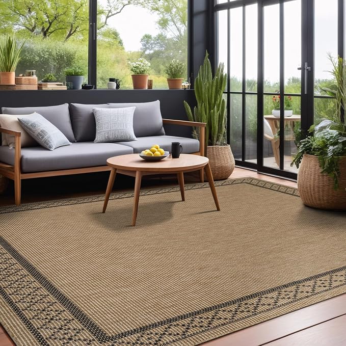 Luul Home Easy Jute Rugs 8x10 Frame Natural Color Living Room Indoor Outdoor Area Rug for Patio and Kitchen Rug High Traffic Washable Easy to Clean Solid Boho Woven Design Carpet (8 x 10)