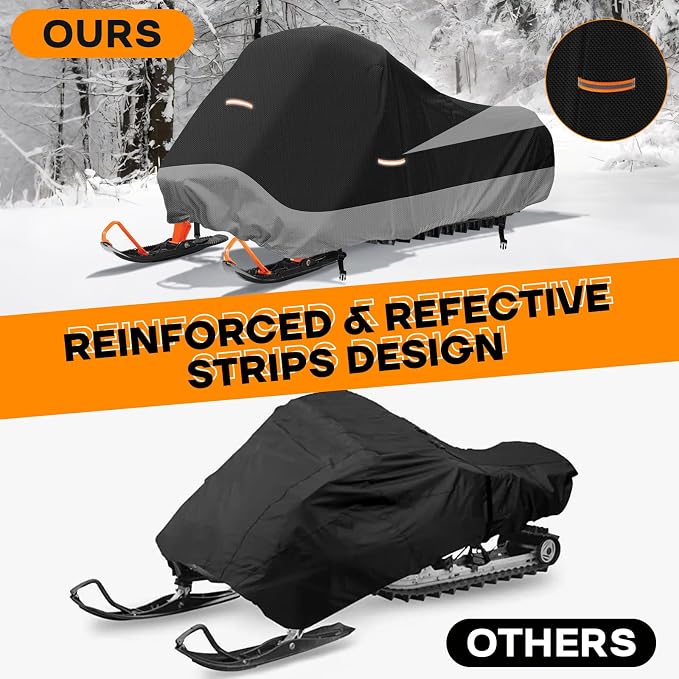 Snowmobile Cover 115" x 51" x 48", 420D Oxford Polaris Snow Mobile Cover with Waterproof Strips, All Weather Protection for Skidoo Arctic Cat Yamaha Lynx Camso CFMOTO, Gray Black