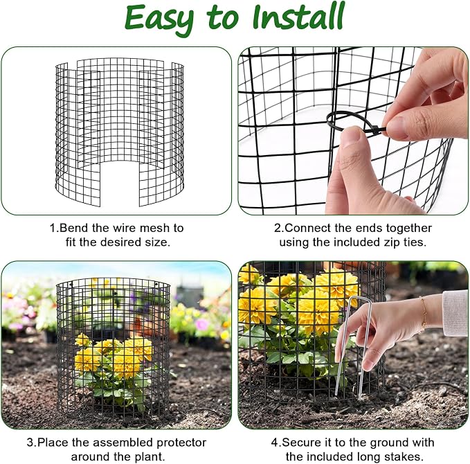 30 Pcs Plant Protectors from Animals, 16x12 Inch Large Metal Plant Cages Chicken Wire Cloche with Zip Ties and Stakes to Keep Animals Out, Garden Vegetables Shrubs Protection Bunny Barricades