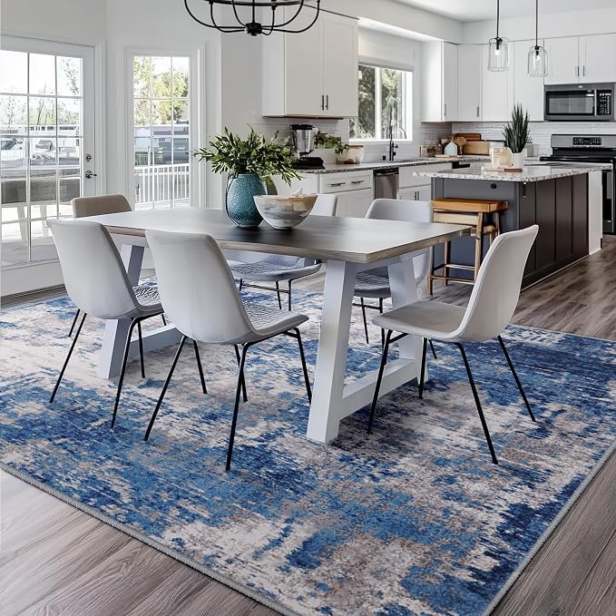 RELEANY Washable Square 9'x9' Area Rug for Living Room Blue Gray | Carpet for Bedroom, Kitchen, Office, Hallway and Entryway, Printed Pattern, Non‑Slip, Soft, Stain‑Resistant, Easy to Clean
