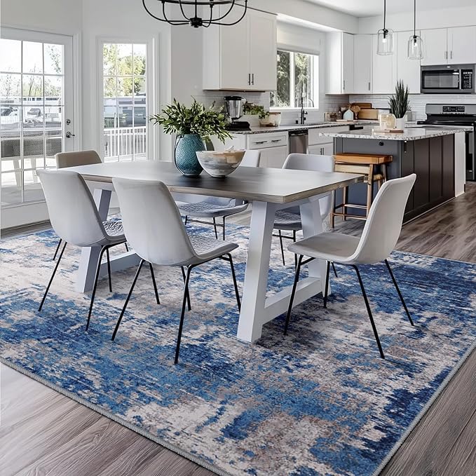 RELEANY Washable Square 7'x7' Area Rug for Living Room Blue Gray | Carpet for Bedroom, Kitchen, Office, Hallway and Entryway, Printed Pattern, Non‑Slip, Soft, Stain‑Resistant, Easy to Clean