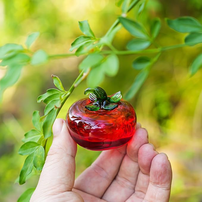 6pcs Hand-Blown Glass Ornaments Hanging Glass Gazing Balls and Glass Red Tomato Figurine