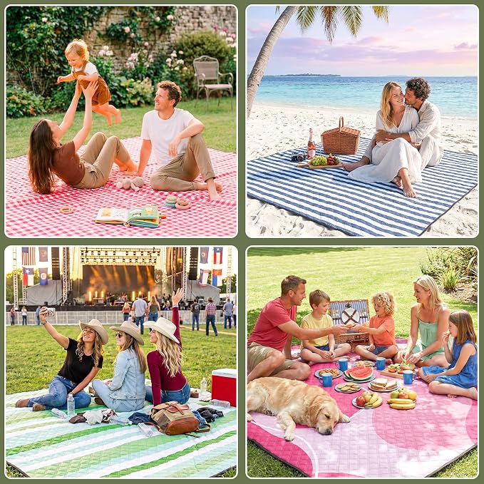 Waterproof Picnic Blanket Outdoor Camping Beach Mat Outside Rug Tent Floor Carpet Extra Large Foldable Sandproof Car Essential Roadtrip Gadget Rv Accessories Glamping Gear Must Haves Hiking Stuff Gift