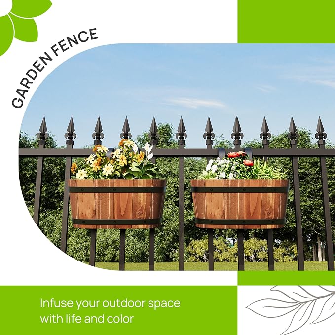2PACK Cute Railing Planter Boxes Wood Hanging Flower Pots for Railing Fence Outdoor Balcony Planters for Wall Window Flower Box Hanging Bucket Pots Countryside plant Holder (Brown,2pcs,Small)