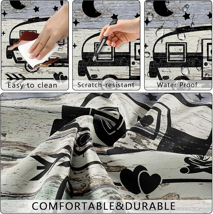 Picnic Table Cover with Bench Covers Elastic Edges, Outdoor Patio Camping Essentials 96 Inch 3PCS, Wooden Camper Fitted Table Cover, Waterproof Rectangle Tablecloth with Drawstring Bag,RV