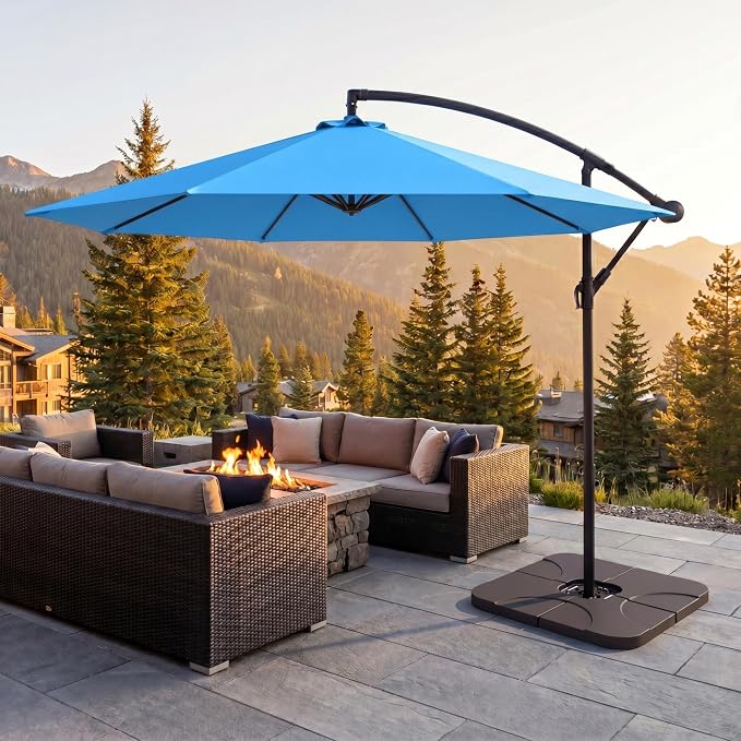 Greesum 10FT Cantilever Offset Patio Umbrella, Outdoor Umbrella for Yard, Market, Heavy-Duty Waterproof Pool Umbrella with 6 Sturdy Ribs, UV Protection for Beach, Deck, Garden, Backyard