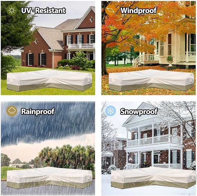 Outdoor Sectional Cover-L-Shaped Sofa Patio Furniture Covers Waterproof Rip-Stop Anti-UV 600D Heavy Duty Outdoor Couch Cover with 3 Air Vent, 85''L (110''L)32''D 31''H, Light Green