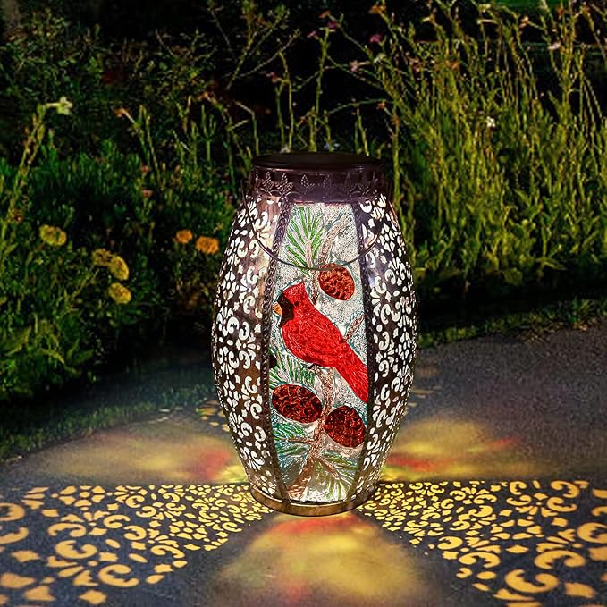 Larekook Cardinal Solar Lantern Outdoor Waterproof,13" Large Metal Hanging Christmas Decorative Lantern,Cardinals Solar Lights for Outside Yard Lawn Patio Garden Decor,Cardinal Gifts for Women Mom
