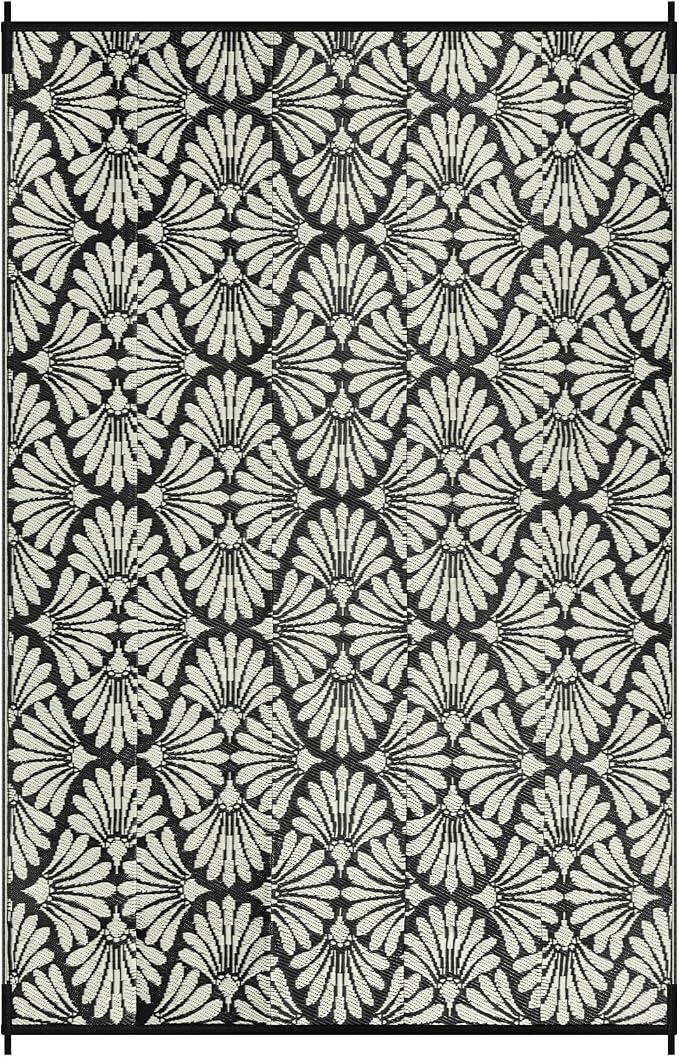 Lahome Outdoor Rug Patio Waterproof 6x9, Black Outdoor Plastic Straw Rug for Porch, Portable Lightweight Mats for Backyard Garden Deck Camping Outside, Black White,6'x9'