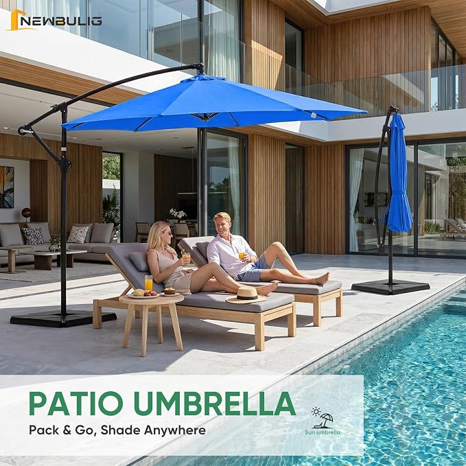 NEWBULIG 10FT Patio Umbrella, Offset Cantilever Outdoor Patio Table Umbrella, UV Protection, Fade Resistant Fabric, Easy Tilt Adjustment for Pool, Deck, Garden, Backyard, Red
