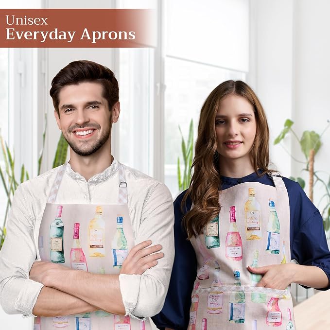 Maison d' Hermine Aprons for women with Pocket 100% Cotton (27.50"x31.50") | Adjustable Neck Strap & long ties Apron Men Chef Wedding Cooking Gardening Server Maid
