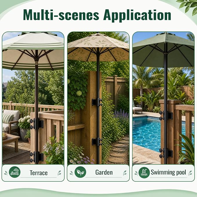 Patio Umbrella Holder for Deck Railing,Heavy Duty Deck Umbrella Mount,Outdoor Metal Patio Umbrella Clamp,Deck Umbrella Base and Stand for Outdoor Courtyard, Balcony, Boats