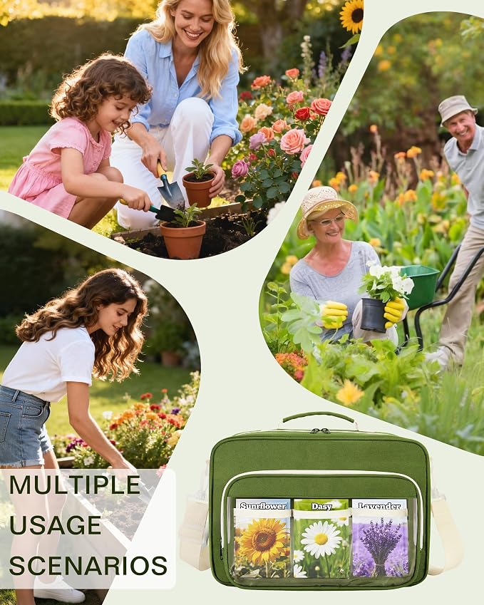 Seed Storage Organizer Binder with 20 Reusable Seed Envelopes | 30 Sheet Protectors Holds 120 Packets Envelopes, 1.5-Inch 3-Ring Binder, Handle & Adjustable Shoulder Strap,Ideal for Garden