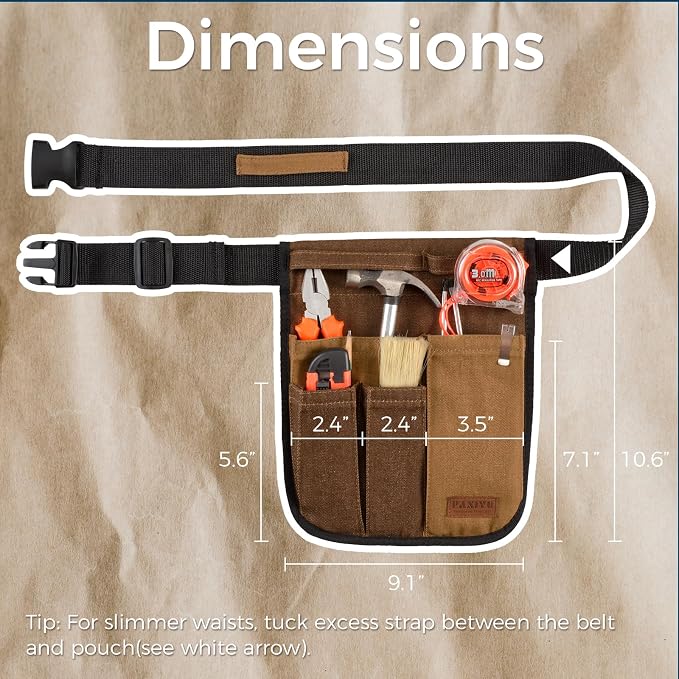 Garden Tool Belt for Women & Men, Slim Denim Garden Apron with 4 Pockets, Lightweight Adjustable Tool Pouch for Gardening, Florist, DIY & Craft, Khaki