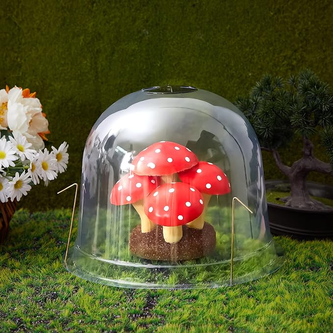 20 Pack Garden Cloche Plant Dome 10.2" D x 8.3" H Plant Cover Plastic Humidity Dome Reusable Protector Mini Greenhouse Plastic Bell Cover with 60 Ground Securing Pegs for Outdoors