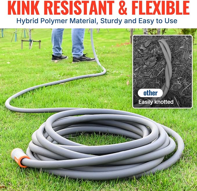 YAMATIC Heavy Duty Garden Hose 5/8 in x 30 ft with Swivel Handle, Super Flexible Water Hose, All-weather, Lightweight, Burst 600 PSI, Gray
