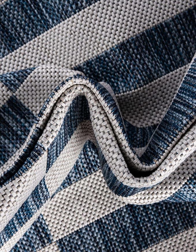 Unique Loom Outdoor Striped Collection Area Rug - Striped (10' x 14' Rectangle Blue/Ivory)