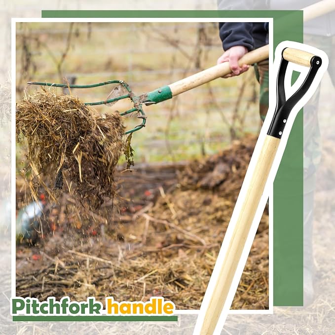 1 Pcs Pitchfork Spading Handle Replacement 30 Inch Wooden Shovel Handle Replacement D Shaped Pitch Fork Handles Tool Accessories for Shovel Scoop Hoe Rake Garden Digging