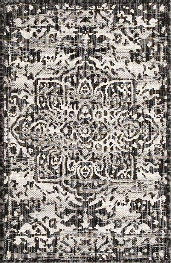 Unique Loom Outdoor Collection Area Rug - Dubai (2' 2' x 3' 1' Rectangle, Charcoal Gray/ Ivory)