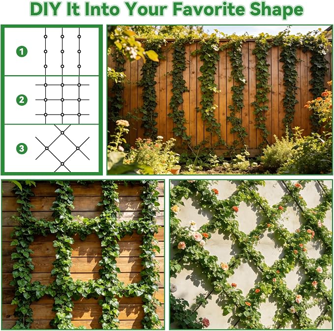 12PCS Wire Garden Trellis Kit, Kalolary T316 Stainless Steel Crosshead Standoffs for 5/64"-1/8" Wire Rope & Rods, Wall Wire Trellis System for Climbing Plants DIY Outdoor Garden Vine Flower Wall
