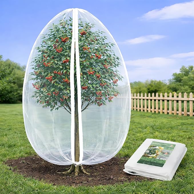 Jevrench 4 Pack 4 x 6ft Garden Netting for Plants, Fruit Tree Netting with Zipper & Drawstring, Bird Netting for Garden Protection, Blueberry Bushes, Tomato Plants & Fruit Trees