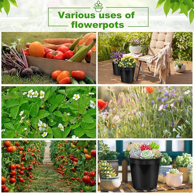 4 Pack 7 Gallon Pots for Plants, 7 Gallon Plastic Nursery Pot with Drainage Holes, Sturdy Plastic Plant Pots for Nursery Garden, Flowers, Succulent Outdoor Indoor (Black, 7 Gal- 4 Pack)