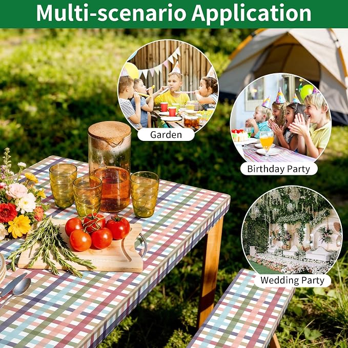 Picnic Table and Bench Cover, Camping Essentials RV Gear, 72in Waterproof Windproof Outdoor Elastic All Around Tablecloth