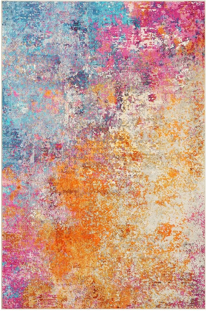 Lahome Modern Abstract Area Rug - 4x6 Colorful Living Room Rug Soft Bedroom Rug Washable Entryway Mat, Rainbow Non Slip Indoor Floor Throw Carpet for Basement Apartment Playroom Office